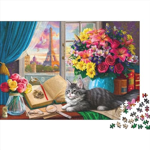 Katze im Arbeitszimmer, Puzzle für Erwachsene, 1000-teiliges Puzzle für Erwachsene, lustiges Dekomprimierungsspiel aus Holz, 1000 Teile (75 x 50 cm) von LCZLCZ