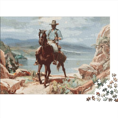 Kreatives Cowboy-Geschenk aus Holz, 1000 Teile, Puzzle für Erwachsene, rechteckiges Puzzle, Gehirnübungs-Herausforderungsspiel, 1000 Teile (75 x 50 cm) von LCZLCZ