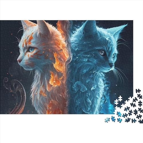 Puzzle 1000 Teile „Eis und Feuerkatze“ für Erwachsene, kreatives rechteckiges Puzzle, Holzpuzzle, Puzzle, Geschenk für Freunde und Familie, 1000 Teile (75 x 50 cm) von LCZLCZ