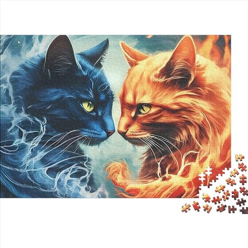 Puzzle 1000 Teile für Erwachsene | Katze aus Eis und Feuer | 1000-teiliges Puzzle, Lernspiele, Heimdekoration, Puzzle 1000 Teile (75 x 50 cm) von LCZLCZ