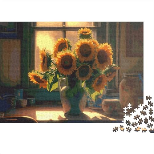 Puzzle für Erwachsene, 300 Teile, Sonnenblumen-Malerei, kreatives rechteckiges Puzzle, Dekompressionsspiel, 300 Teile (40 x 28 cm) von LCZLCZ