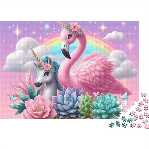 Puzzle für Erwachsene, Einhorn-Flamingo, Holzpuzzle 1000 Teile, kreatives rechteckiges Puzzle, Denksportspiel, 1000 Teile (75 x 50 cm) von LCZLCZ