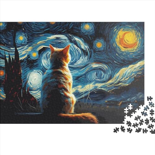 Sternennacht-Katze-Puzzle, 1000 Teile, für Erwachsene, Puzzle, Lernspiele, 1000 Teile (75 x 50 cm) von LCZLCZ