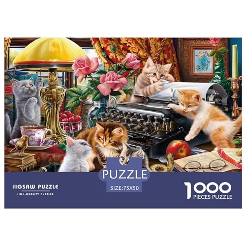 The Writer's Cats Puzzlespiel für Kinder und Erwachsene, 1000-teiliges Puzzle aus Holz, kreatives Puzzle, Dekomprimierungsspiel, 1000 Teile (75 x 50 cm) von LCZLCZ