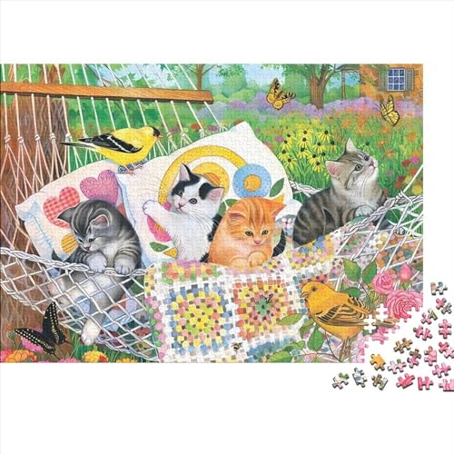 Unmögliche Puzzles für Erwachsene, Verspieltes Verspieltes Kätzchen, 500-teiliges Puzzle, Holzpuzzle, Geschenke für Kinder und Erwachsene, 500 Teile (52 x 38 cm) von LCZLCZ