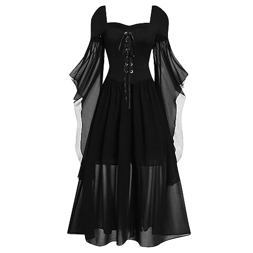 Gothic Kleidung Damen: Halloween Kostüm Renaissance Kleid Mittelalter Kleid Trompetenärmel Medieval Dress Viktorianisches Kleid Karneval Mittelalterkleid Gothic Kleid Retro Kleider Cosplay von LCpddajlspig