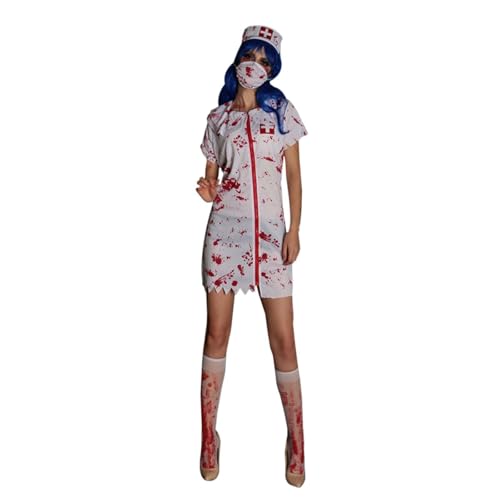 Halloween Kostüm Damen, Zombie Krankenschwester Kostüm Horror Kostüm Halloween Kostüm Krankenschwester Kostüm Gruselig Blutige Krankenschwester Kostüm Carnival Fancy Dress Party Mottoparty Cosplay von LCpddajlspig