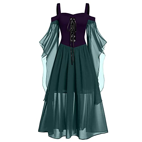 LCpddajlspig Gothic Halloween Kleid Kostüm Damen Übergröße A-Linie Schnüren Maxi Kleider mit Schmetterlingsärmeln für Frauen, Festliches Vintage Schwarz Hexenkleid Cosplay Club Party Kostüme von LCpddajlspig