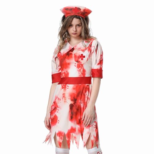 LCpddajlspig Halloween Kostüm Damen Gruselig: Krankenschwester Kostüm Horror Halloween Zombie Blutige Cosplay Karneval Mottoparty LCpddajlspig Halloween Kostüm Damen Gruselig: Krankenschwester Kostüm Horror Halloween Zombie Blutige Cosplay Karneval Mottoparty von LCpddajlspig
