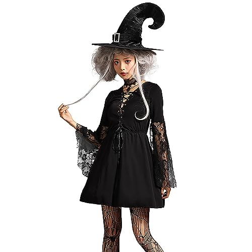 LCpddajlspig Hexenkostüm Damen： Halloween Maleficent Kostüm Halloween Kostüm Gothic Kleid Halloween Kleid Gruselig Vampir Kostüm Black Witch Kostüm Hexen Kostüm Faschingskostüme Mittelalter Kleid von LCpddajlspig