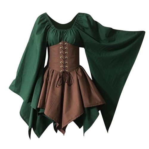 LCpddajlspig Mittelalter Kleid Damen Halloween Kostüm Mittelalter Kleid Viktorianisches Kleid Party Gothic Kleid Medieval Dress Trompetenärmel Renaissance Kleid Mittelalterkleid Gothic Dress Cosplay von LCpddajlspig