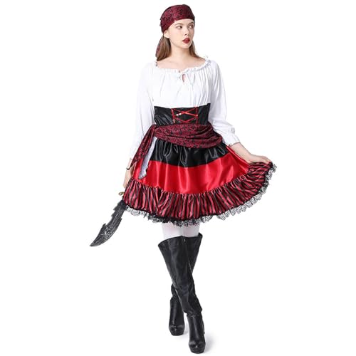 LCpddajlspig Piratenkleid Damen, Piratenkostüm Damen, Silvester Outfit, Festliches Outfit, Faschingskostüme Damen, Festival Kleid, Piraten Kopftuch, Exit Adventskalender, Adventskalender Schminke, von LCpddajlspig