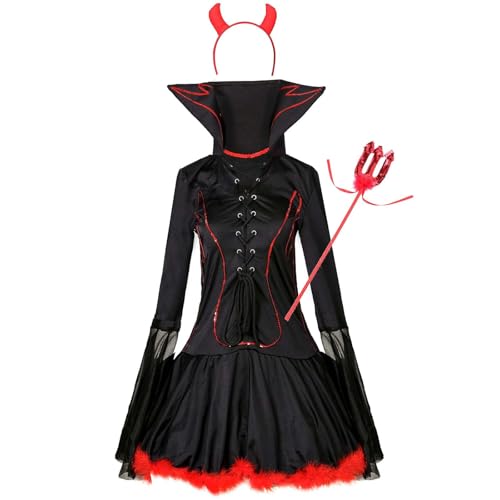 LCpddajlspig Vampir Kostüm Damen Halloween Hexenkostüm Vampir Kostüm Scream Kostüm Gruselig Mottoparty Cosplay Maleficent Kostüm Blutsauger Vampir Lange Kleid Karneval Horror Elfen Kostüm Mottoparty von LCpddajlspig