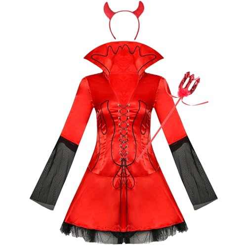 LCpddajlspig Vampir Kostüm Damen Halloween Hexenkostüm Vampir Kostüm Scream Kostüm Gruselig Mottoparty Cosplay Maleficent Kostüm Blutsauger Vampir Lange Kleid Karneval Horror Elfen Kostüm Mottoparty von LCpddajlspig