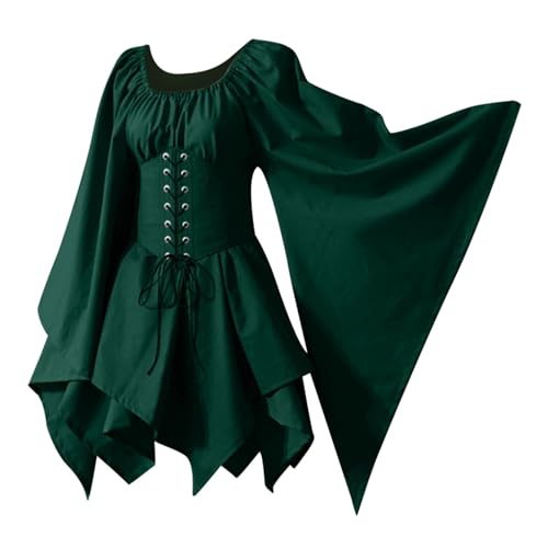 Mittelalter Kleidung Damen, Halloween Kostüm Gothic Kleid Medieval Dress Karneval Renaissance Kleid Viktorianisches Kleid Cosplay Mittelalter Kleid Mittelalterkleid Gothic Dress Trompetenärmel von LCpddajlspig