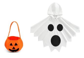 LDDYKZY Geist Kostüm Pack Kinder Halloween Zauberer Umhang Kürbis Cape Umhänge Kinder Jungen Mädchen Cosplay Party Kostüm Robe Fancy Kleid Kostüm Halloween Geist Gruseliges Kleid von LDDYKZY