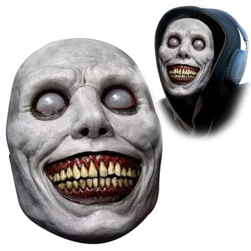 LDDYKZY Halloween Horror Smile Maske Gruselige Latexmasken Cos Exorzist Maske, weiße Augen Dämon Maske Gruselige maske für Halloween Erwachsene Männer Kostüm, Böse Halloween Kostümdeko von LDDYKZY