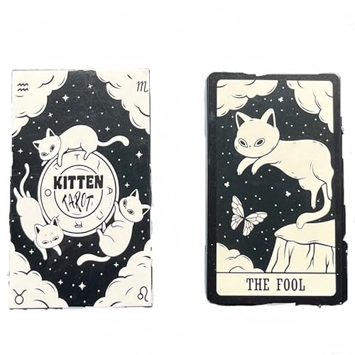 LDDYKZY Kartenspiel, Mystische Tarotkarten, Katzen Tarot, Tarot Kartenset, Tarot Deck, Anfänger Tarot Deck, perfekt für die Wahrsagerei, Kätzchen Tarot Deck, Schwarz und Weiß von LDDYKZY