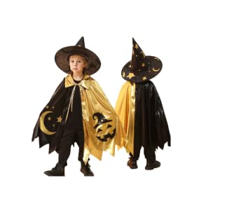 LDDYKZY Kinder Halloween Zauberer Umhang Kürbis Cape Umhänge Kinder Jungen Mädchen Cosplay Party Kostüm Robe Fancy Kleid Kostüm Halloween Geist Scary Dress Up von LDDYKZY