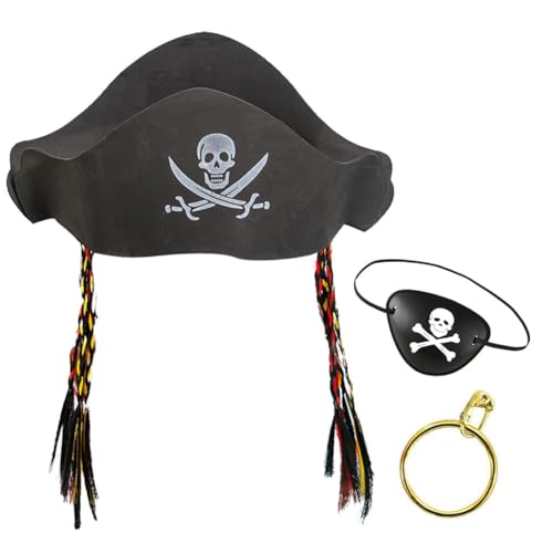 LDDYKZY Piraten Zubehör Set 3 Stück Piratenhut Pirat Augenklappe Filz Piraten Party Mitgebsel Kinder Piratenkapitän Zubehör für Schatzsuchspiele, Halloween-Partys, Kindermaskerade von LDDYKZY