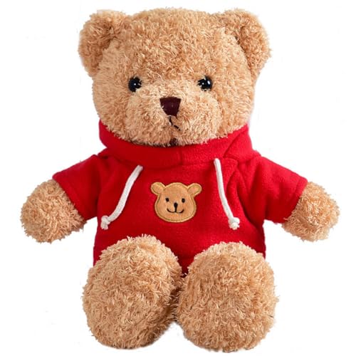 LDDYKZY Teddybär Weiches Fell Teddy Kuscheltier Mit Rot Nettes Pullover kleines Plüschtier Cartoon Plüsch Spielzeug für Frauen Mädchen Valentine Geburtstag Geschenke von LDDYKZY