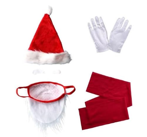 LDDYKZY Weihnachtsmann Kostüm Set, 4-teilige lustige Erwachsene und Kinder Weihnachtsfeier Rolle Cosplay Kostüme Klassischer Hut Roter Schal Handschuhe Bart Maske für Weihnachtsfeier Dekorationen von LDDYKZY