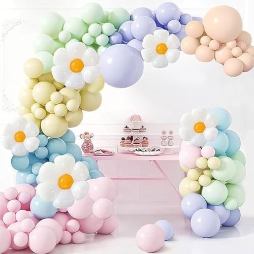 Luftballon Girlande Gänseblümchen Ballon Girlande 127 Stück Macaron Rosa Gelb Weiß Orange Luftballons Girlande Bunte Regenbogen-Deko, Ballongirlande für Baby Shower Prinzessin Einschulung von LDDYKZY