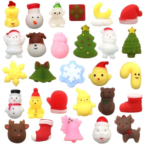 Mochi Squishy Weihnachten 30 Stück Weihnachten Mini Squishy Pack Weihnachten Dekompressionsspielzeug Weihnachtsfeier Füllbeutel für Kinder Erwachsene von LDDYKZY