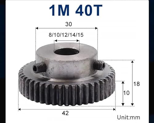 LDHNFBYV 1 Stück 1M40T Stirnradgetriebe Bohrung 8/10/12/14/15mm 1 Mod 40 Zähne Motorgetriebe Niedriges 45# Stahlmaterial Metallgetriebe for Motor(10mm,1pc 1M 40 Teeth) von LDHNFBYV