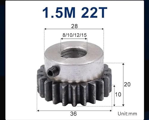 LDHNFBYV 1 stück Stirnrad Ritzel 1,5 M 22 T 1,5 Mod 22 zähne Rechts Zähne Loch 8mm 10mm 12mm 15mm 45# Stahl Großen Getriebe CNC Getriebe Rack Übertragung(10mm,10pc 1.5M 22 Teeth) von LDHNFBYV