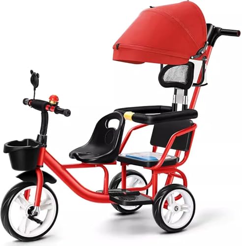 Dreiräder für Kleinkinder Alter 2-6 Kinder Vorschule Fahrrad, Twin Kinderwagen Dreirad mit geräumigen hinteren verstellbaren Sitz/abnehmbaren hinteren Schiebebügel/vergrößerte Pedale(Red) von LDSYNH