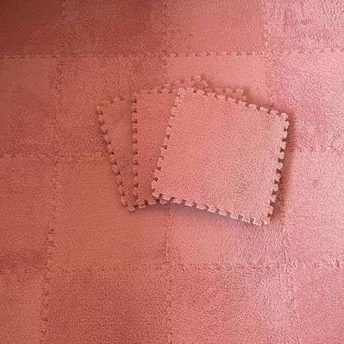 Bodenmatte aus Weichem Puzzle-Schaumstoff, 0,39 Zoll Dicke, Ineinandergreifende Teppichfliesen für Schlafzimmer, Wohnzimmer, Spielzimmer – rutschfest und Waschbar(Light red,100 pces) von LDZDGD