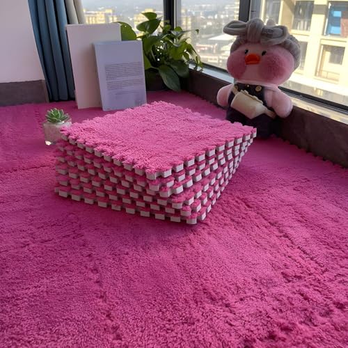 Flauschige Schaumstoff-Bodenmatte für Wohnzimmer und Schlafzimmer, Ineinandergreifende Puzzle-Teppichfliesen, Rutschfester Schutzteppich für Die Dekoration Im Spielzimmer(Pink,24 pces) von LDZDGD