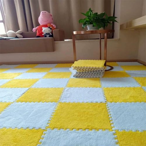 Plüschiger Schaumstoffboden, Ineinandergreifende Eva-Puzzlematten, Weich und rutschfest, Waschbar, Perfekt für Training, Yoga und Kinderspielzimmer.(Yellow+Light Blue,50 pces) von LDZDGD