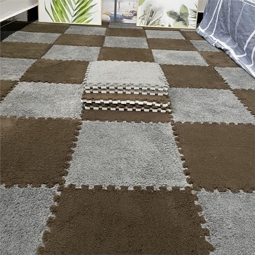 Puzzle Foam Floor Mats, Interlocking Eva Tiles, Weich & Plüsch, Anti-Rutsch-Teppich für Home Gym, Übung, Spielzimmer(Dark Brown+Gray,24 pces) von LDZDGD