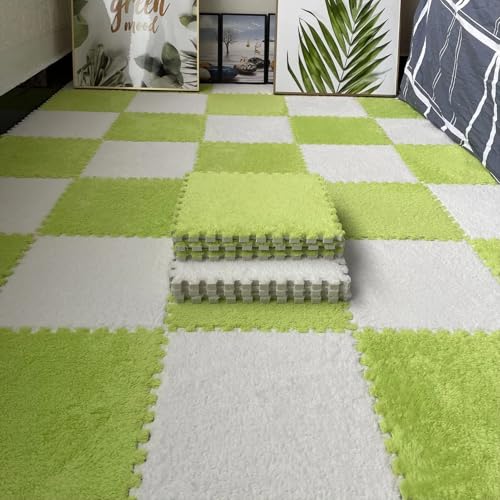 Puzzle Foam Floor Mats, Interlocking Eva Tiles, Weich & Plüsch, Anti-Rutsch-Teppich für Home Gym, Übung, Spielzimmer(Green+White,100 pces) von LDZDGD