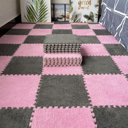 Puzzle Foam Floor Mats, Interlocking Eva Tiles, Weich & Plüsch, Anti-Rutsch-Teppich für Home Gym, Übung, Spielzimmer(Pink+Gray,100 pces) von LDZDGD