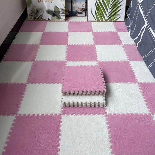 Puzzle Foam Floor Mats, Interlocking Eva Tiles, Weich & Plüsch, Anti-Rutsch-Teppich für Home Gym, Übung, Spielzimmer(Pink+White,100 pces) von LDZDGD