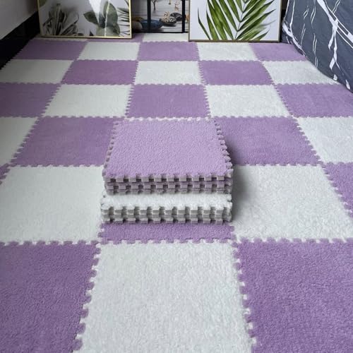 Puzzle Foam Floor Mats, Interlocking Eva Tiles, Weich & Plüsch, Anti-Rutsch-Teppich für Home Gym, Übung, Spielzimmer(Purple+White,100 pces) von LDZDGD