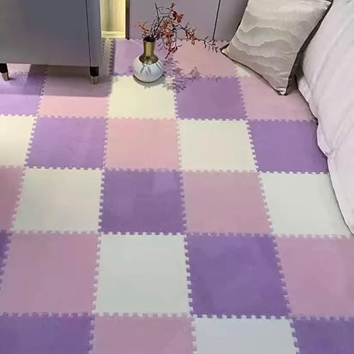 Puzzle-Schaumstoff-Bodenmatten, Ineinandergreifende Eva-Fliesen, Waschbar, Weicher Plüsch Teppich für Spielbereiche, Wohn- und Schlafzimmerdekoration(Purple+White+Pink,12 pces) von LDZDGD