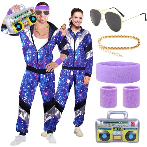 90er 80er Jahre Outfit Herren Damen Mottoparty 80er Trainingsanzug Retro Jacke Hose Accessoire 80er Jahre Kostüm Herren New Kids Vintage Disco 80er Jahre Kleidung Bad Taste Outfit Paare Karneval XXL von LEACCO