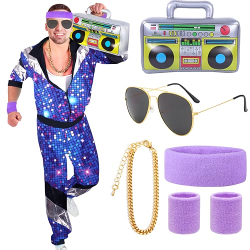 90er 80er Jahre Outfit Herren Damen Mottoparty 80er Trainingsanzug Retro Jacke Hose Accessoire 80er Jahre Kostüm Herren New Kids Vintage Disco 80er Jahre Kleidung Bad Taste Outfit Paare Karneval XXL von LEACCO