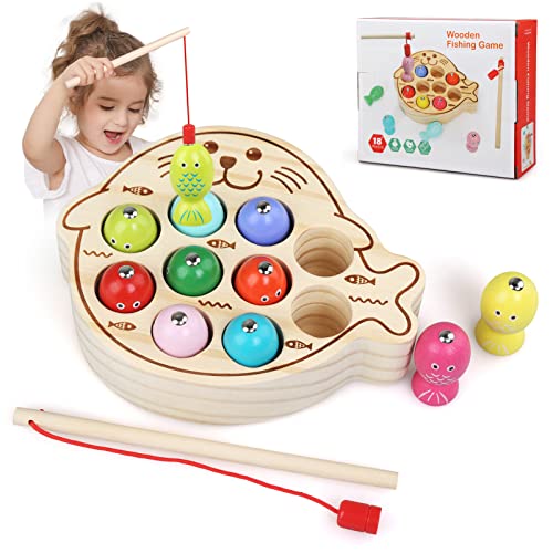 LEADSTAR Angelspiel Holz ab 2 Jahre,Montessori Spielzeug 2 Jahre,Holz Angelspiel für Kinder,Kinder Magnet Fische Angeln Spiel,Motorikspielzeug,Geschenk für Kinder ab 2 3 4 5 Jahre von LEADSTAR