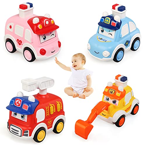 LEADSTAR Baby Spielzeugauto ab 3 Jahre,4er Kinder Auto Spielzeug Aufziehauto ab 3 4 5 Jahr,Jungen Mädchen Spielzeug Bagger Feuerwehrauto Geschenkideen von LEADSTAR