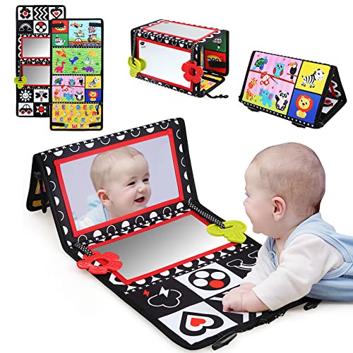 LEADSTAR Baby Spiegel Spielzeug,Faltbarer Baby Bauchlage Spielzeug Sensorisches Spielzeug mit Schwarz Weiß Kontrastmuster,ABC Alphabet Montessori Spielzeug Baby für 0 3 6 12 Monate Jungen Mädchen von LEADSTAR