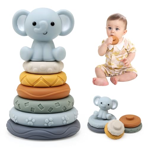 LEADSTAR Baby Stapelspielzeug, Montessori Baby Spielzeug 6 Monate, Motorikspielzeug Sensorik Spielzeug Bausteine Baukreis Beißring Geschenke für 0 3 6 9 12 Monate Baby Kleinkind Jungen Mädchen von LEADSTAR