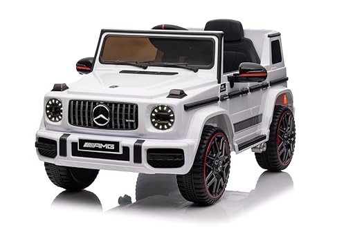 LEADZM Kinder Elektroauto Mercedes G63, 4 Stoßdämpfer, Eva Räder, 12V 7ah, Fernbedienung, Kinderauto Kinderfahrzeug (Blanc) von LEADZM