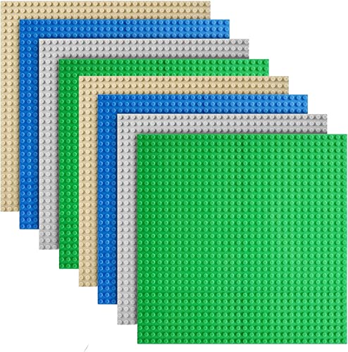 LEAFYIP 8 Stück Platten, Classic Bausteine Grundplatte 25 x 25cm，Grüne Blaue Graue Sand Grundplatte,100% Kompatibel Mit Meisten Marken Bausteine (2Blau/2Grün/2Grau/2Sand) von LEAFYIP