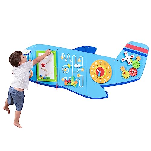 SPARK & WOW Flugzeug Aktivitäten-Wandtafeln - Ab 18 Monaten - Montessori Sensorisches Wandspielzeug - 6 Aktivitäten - Busy Board - Kleinkindzimmer Dekoration von SPARK & WOW