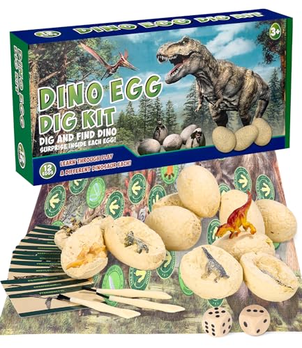 LEAZZLE 12 Stück Dino Ausgrabungsset für Kinder,Ausgraben Dino Ei Spielzeug Party,Dino Spielzeug Dinosaurier Figuren,Kindergeburtstag Gastgeschenke,Kit Ausgrabungsset Archäologie Geschenk für Kinder von LEAZZLE